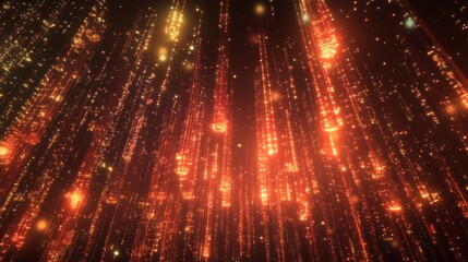 Wall Mural - glowing digital binary code matrix with abstract data transmission lines and futuristic network conn