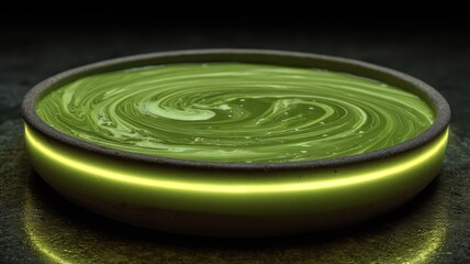 Wall Mural - vibrant green swirl abstract design in round plate with glow