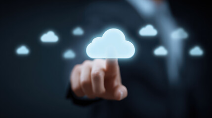 cloud technology at fingertips: an elegant presentation of a user's finger interacting with cloud co