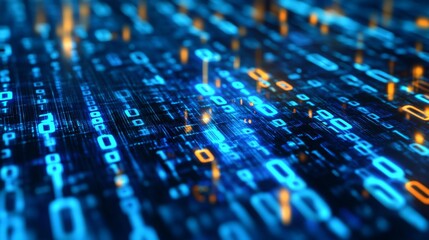 Wall Mural - futuristic digital technology background with glowing binary computer code, abstract matrix data str