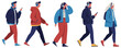 © Kecebong Anyut - Flat vector individuals with headphones walking in downtown area