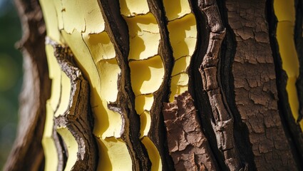Eucalyptus tree featuring peeling bark on an abstract textured background.
