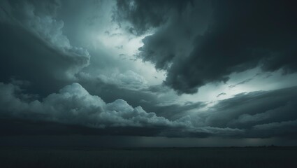 Wall Mural - Dramatic dark cloudy sky before rain and storm. rainy sky with black clouds in a landscape. nature abstract background.
