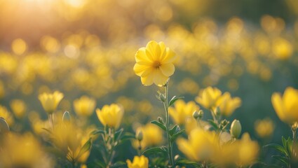 Wall Mural - field of blooming yellow flowers set against a background.