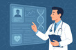 © Tobias - Doctor analyzing patient's electronic medical record on a futuristic digital interface. Digital health innovation, telemedicine, DNA research, and modern healthcare technology concept.