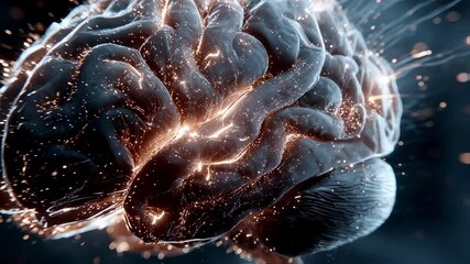 Wall Mural - glowing orange synapses pulsing dynamically across grey matter, visualizing intricate neural connect