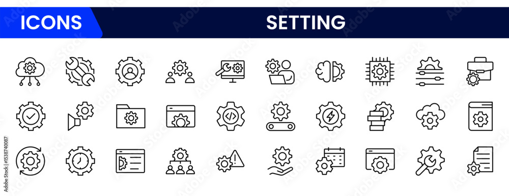 Sleek vector web line icons depicting settings, configurations, tools ...