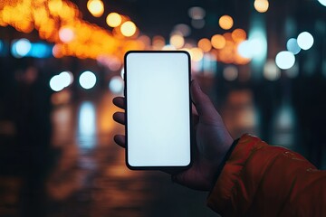 Premium Quality Image of Hand Hold Vertical Smartphone with Blank Screen for Concept