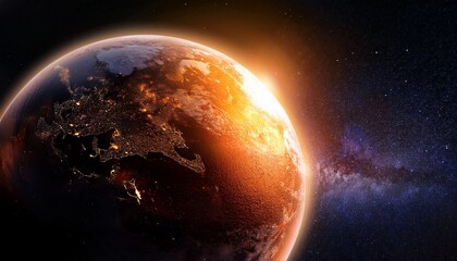 Wall Mural - fiery earth in space