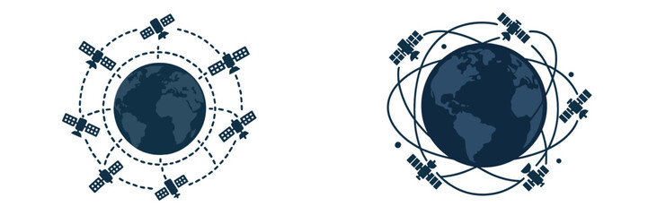 connecting satellites surround the earth, showcasing global communication and technology advancement