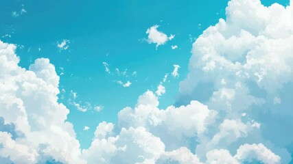 Wall Mural - an airplane flies through a clear blue sky with clouds