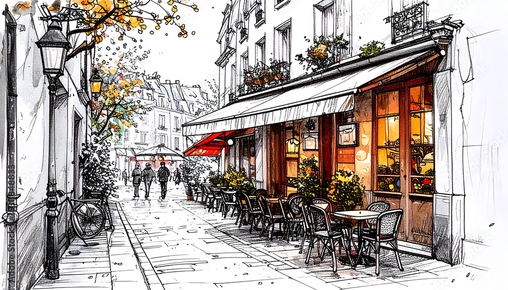 Charming Parisian Street Scene A Cozy Cafe and Autumn Ambiance