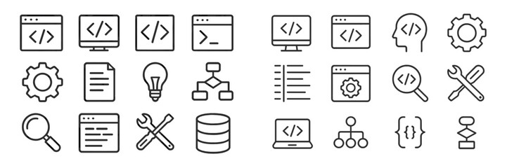 diverse collection of coding and technology icons representing various programming concepts and tool