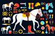 © victovector - Equestrian Lifestyle Vector Illustration-Horse Riding Gear and Equipment Flat Design-Perfect for Horse Lovers and Equestrian Enthusiasts-Colorful Horse Illustration