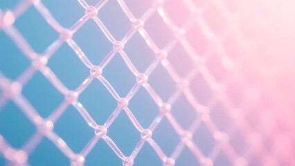 Pink netting against a soft blue and pink gradient background