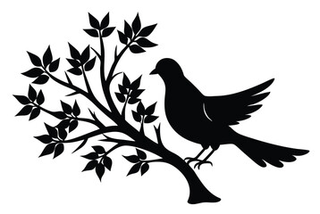 silhouette of a dove sitting on tree branch vector art minimalistic bird nature peaceful scene