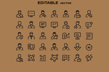 Wall Mural - editable vector icons set of business people and teamwork