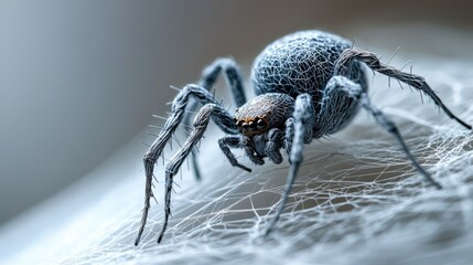 Thin-legged wire spider with delicate limbs in a minimalist web of fine metal, appearing realistic.