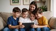 © Pixel Matrix - A family scene featuring mother and children working together on digital art at home with tablets