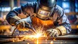 © ศิวาพร ทูปคันโธ - Skilled Welder in Action Intense Welding Sparks Metalwork Safety Gear Industrial Worker