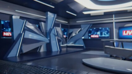 Breaking news animated in a studio with screens and modern design elements