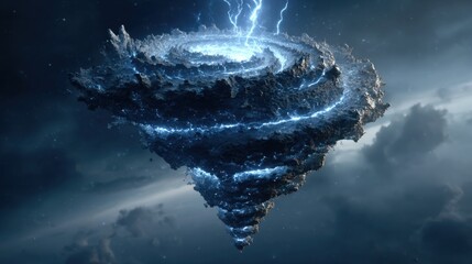 Wall Mural - a blue planet with a large, swirling vortex in the sky. the vortex is surrounded by a blue and white