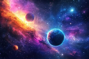 Wall Mural - vibrant cosmic display featuring colorful celestial bodies in an expansive universe, vibrant cosmic 