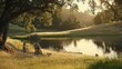 © navisatul - People cycling near a lake with some dogs enjoying nature freely