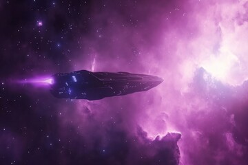 Wall Mural - shuttling through the vibrant purple and blue nebula in deep space, shuttling through the twinkling 