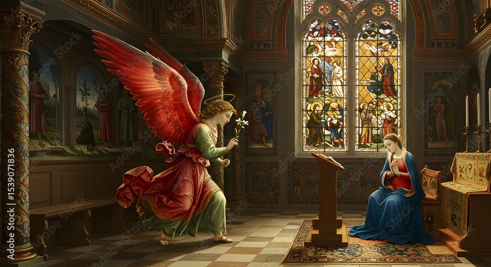 Illustration Stock Renaissance sacred painting of the Annunciation ...