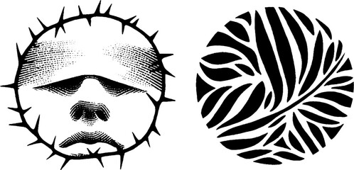 Wall Mural - Surreal illustration featuring clock motif with blindfold and thorn elements for creative designs