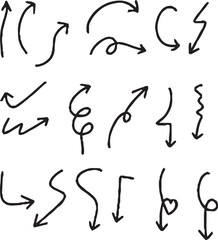  Hand-drawn arrow icon set. A collection of curved