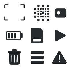 Wall Mural - Camera Interface Icons. Flat icon set of camera display elements: live view frame, focus point grid, recording