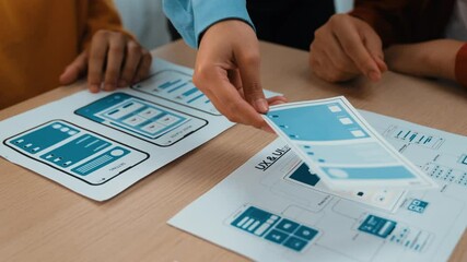 Wall Mural - panorama video of startup company employee planning on user interface prototype for mobile applicati