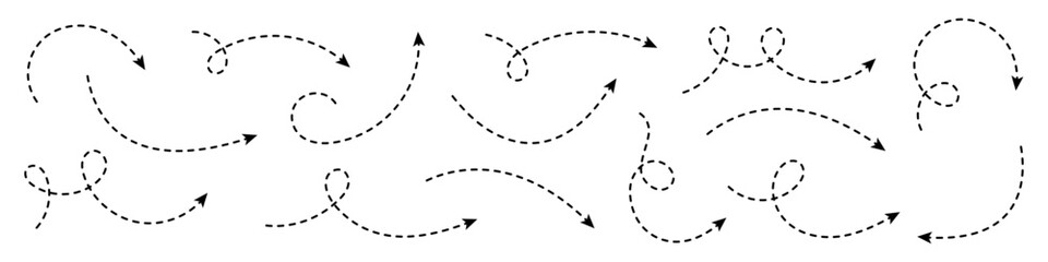 Wall Mural - set of dashed curved arrows.