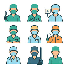 Wall Mural - Robotic Surgery Icons. Flat icon set of robotic-assisted surgery: robotic arms, console screen, control pedals