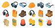 © Влада Яковенко - Construction safety isometric icons set – 3d, protective, equipment symbols