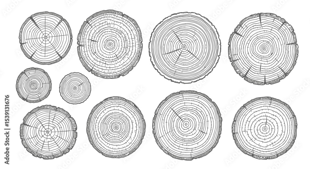 Collection of Detailed Tree Rings Illustrations Cross-Section Wood ...
