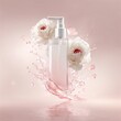 © Tondo - Cosmetic pump bottle with white flowers and pink splash