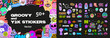 © SergeyBitos - Playful retro Y2K stickers, lettering quotes, groovy cartoon characters. Colorful retro labels, 00s and 90s aesthetics. Lettering groovy, funny characters, elements. Vector graphic set Y2K stickers.