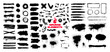 © SergeyBitos - Decorative grunge set with brush lines, strokes, highlighters, graffiti spray stains, splatter marks, dirty texture, sketch, arrows and doodles. Callouts grunge with splashes. Vector graphic box