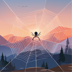 Vector - Spider Web with Silhouetted Spider 12
