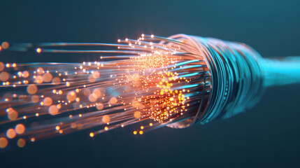 Wall Mural - fiber optic cables emitting vibrant light streaks create mesmerizing visual effect, showcasing techn