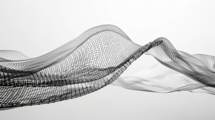 Wall Mural - flowing wave grid pattern in monochromatic design creates sense of depth and movement, evoking moder