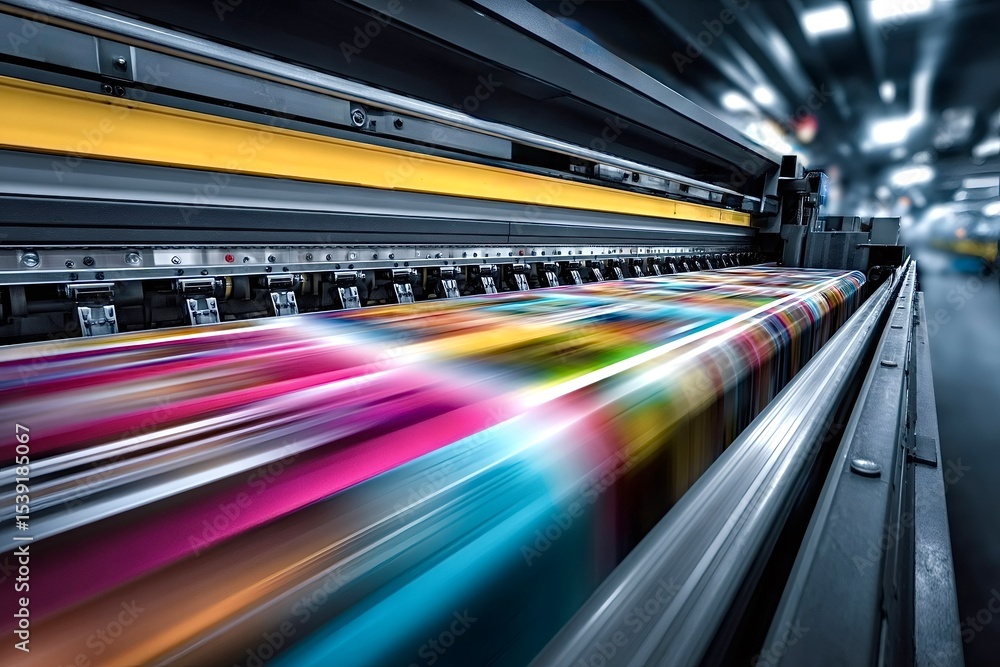 Large format inkjet printer printing a colorful banner in a printing ...