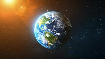 Wall Mural - Planet Earth viewed from space with celestial bodies in the background.