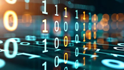 Binary Code: A close-up shot of glowing binary code, the digital language of computers, rendered in a mesmerizing display of light and shadow, symbolizing the complex world of technology and data