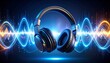 © AIUNIVERSE - Floating headphones with sound wave trail. Ideal for audio tech ads, music promotions, or electronic product branding