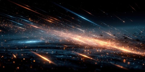 Wall Mural - dark sci-fi landscape with orange and blue light streaks over surface