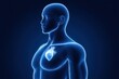 © Leo Rohmann - A digital visualization of a male figure displaying a glowing heart graphic integrated within the chest emphasizing the concepts of health technology and human anatomy in a modern context